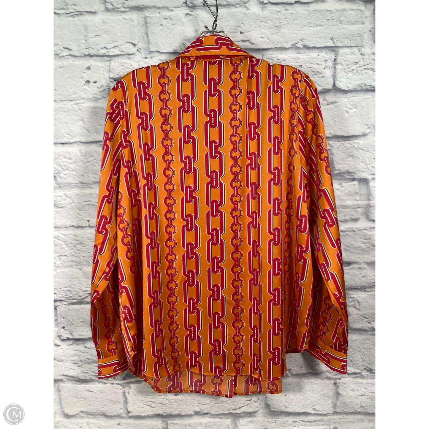 Blouse Long Sleeve By Maison Damelie In Orange & Pink, Size: L