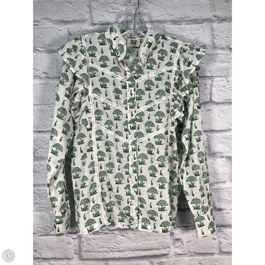 Blouse Long Sleeve By Clothes Mentor In Green & White, Size: M