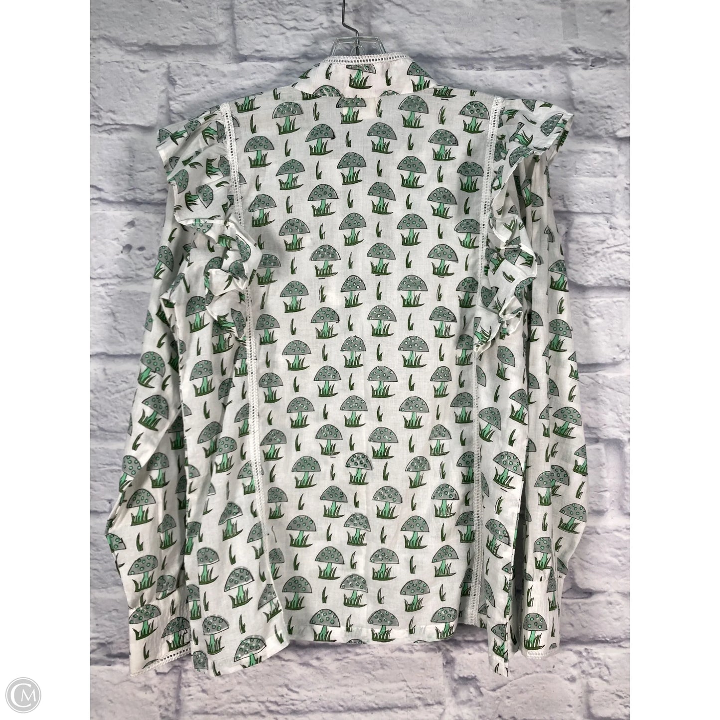 Blouse Long Sleeve By Clothes Mentor In Green & White, Size: M