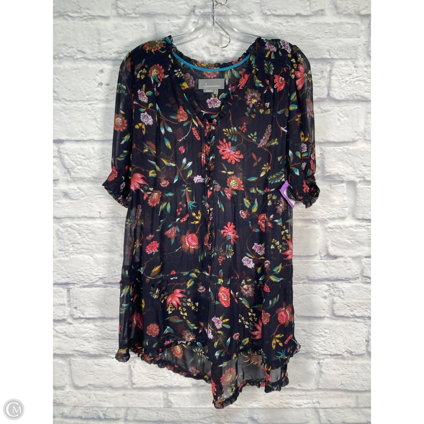 Blouse Short Sleeve By Anthropologie In Floral Print, Size: S