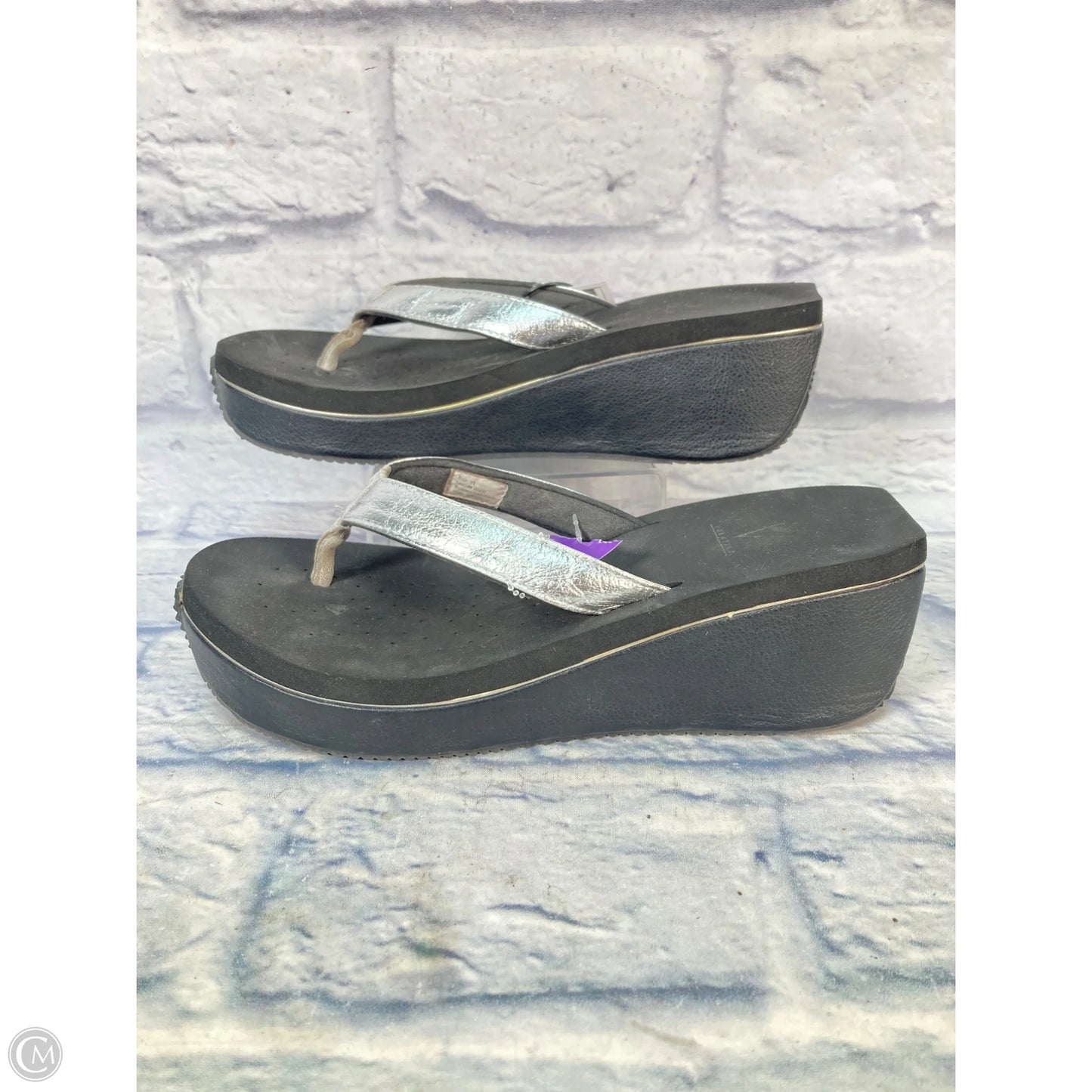Sandals Heels Platform By Volatile In Black & Silver, Size: 11