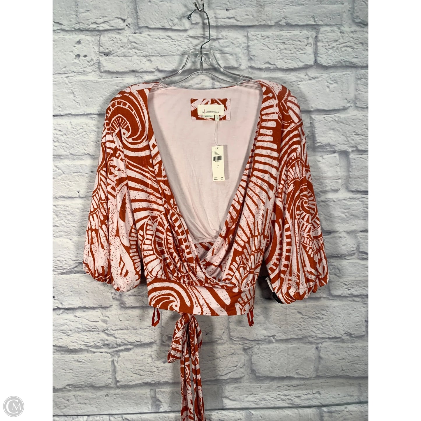 Top Short Sleeve By Anthropologie In Cream & Orange, Size: L