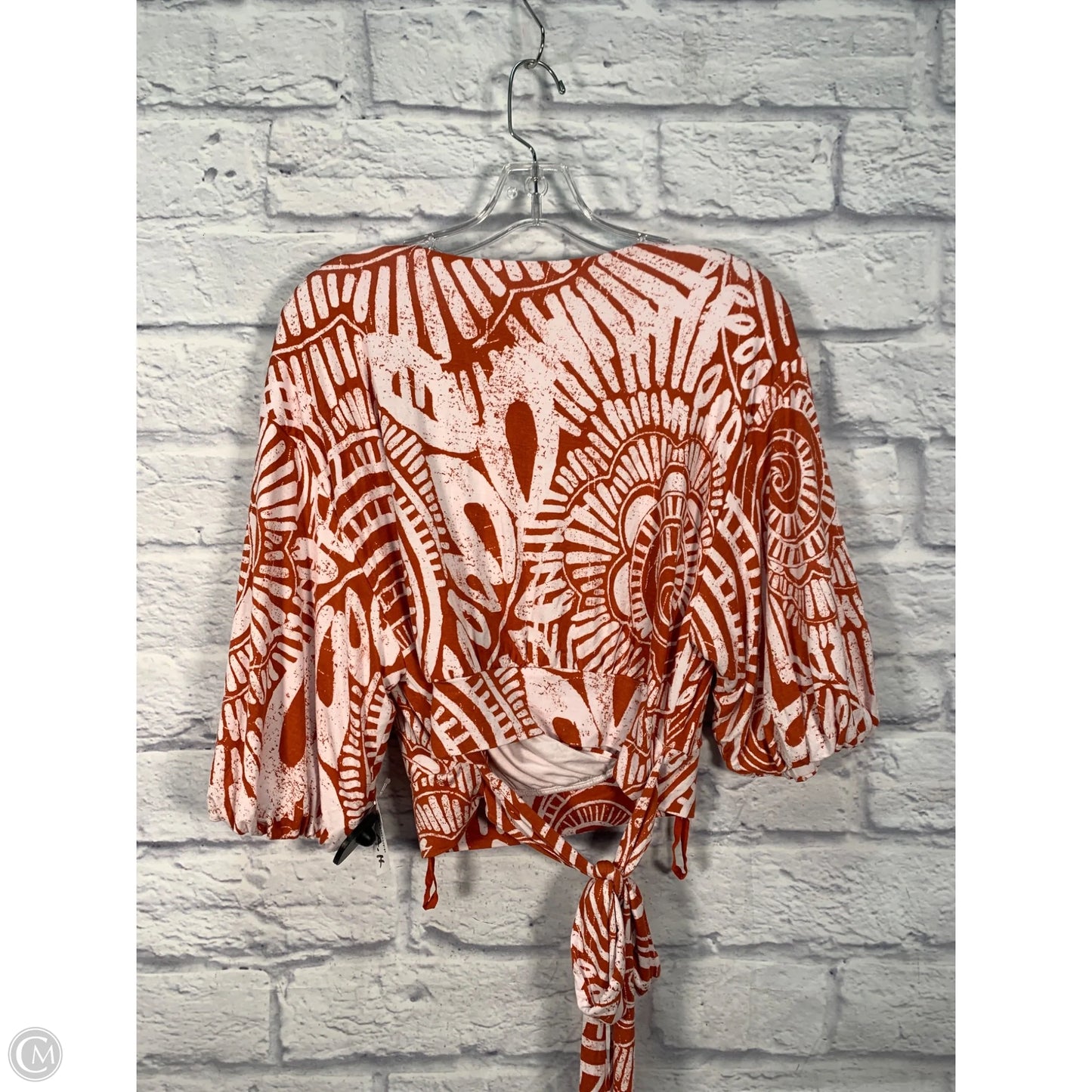 Top Short Sleeve By Anthropologie In Cream & Orange, Size: L
