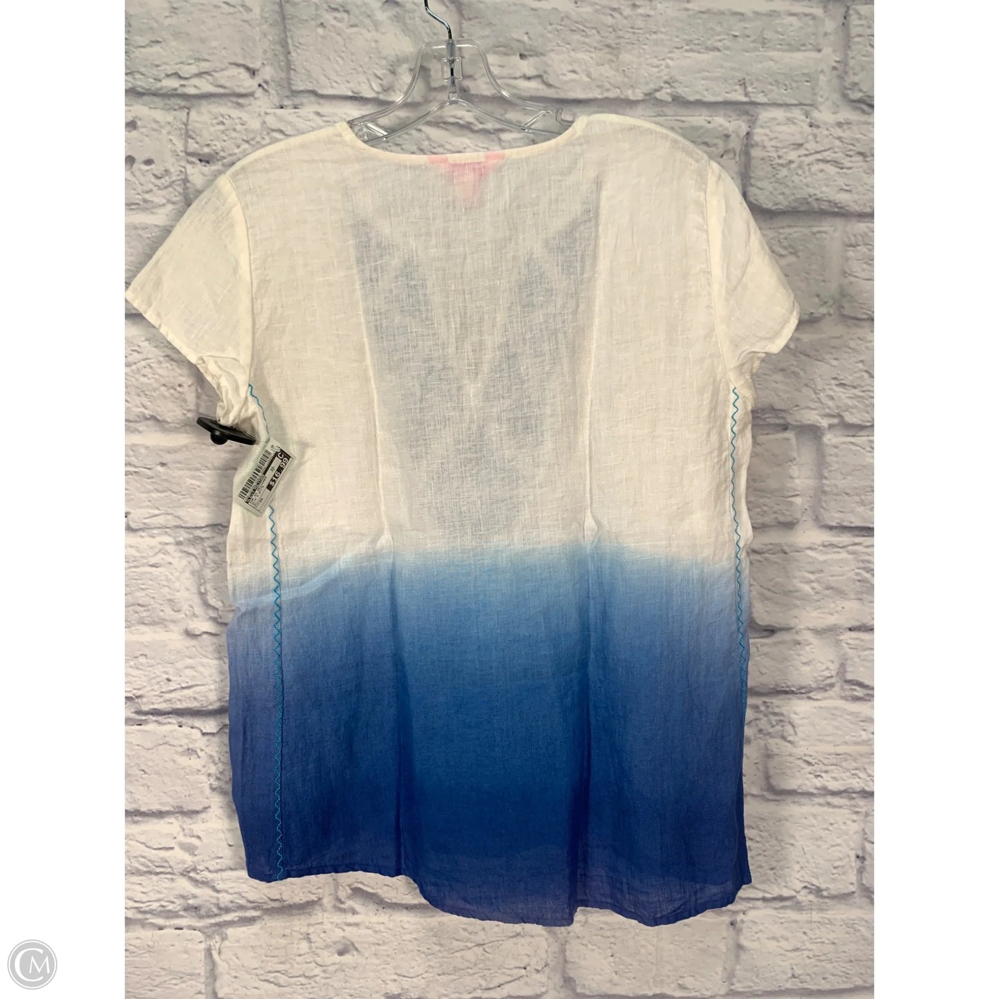 Top Short Sleeve Designer By Lilly Pulitzer In Blue & White, Size: Xs
