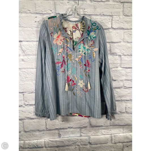Blouse Designer By Johnny Was In Blue & Tan, Size: L