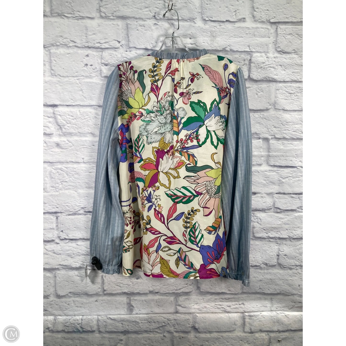 Blouse Designer By Johnny Was In Blue & Tan, Size: L