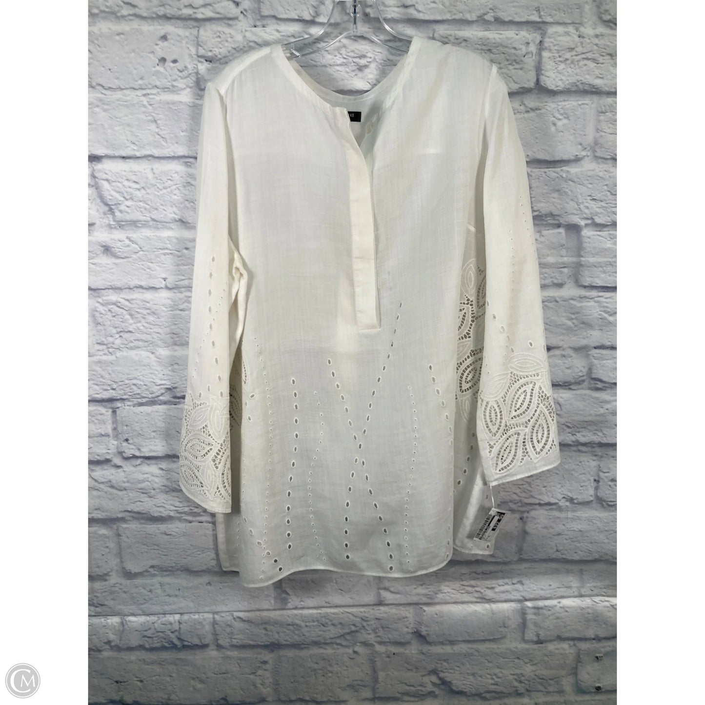Top Long Sleeve Designer By Lafayette 148 In White, Size: Xl