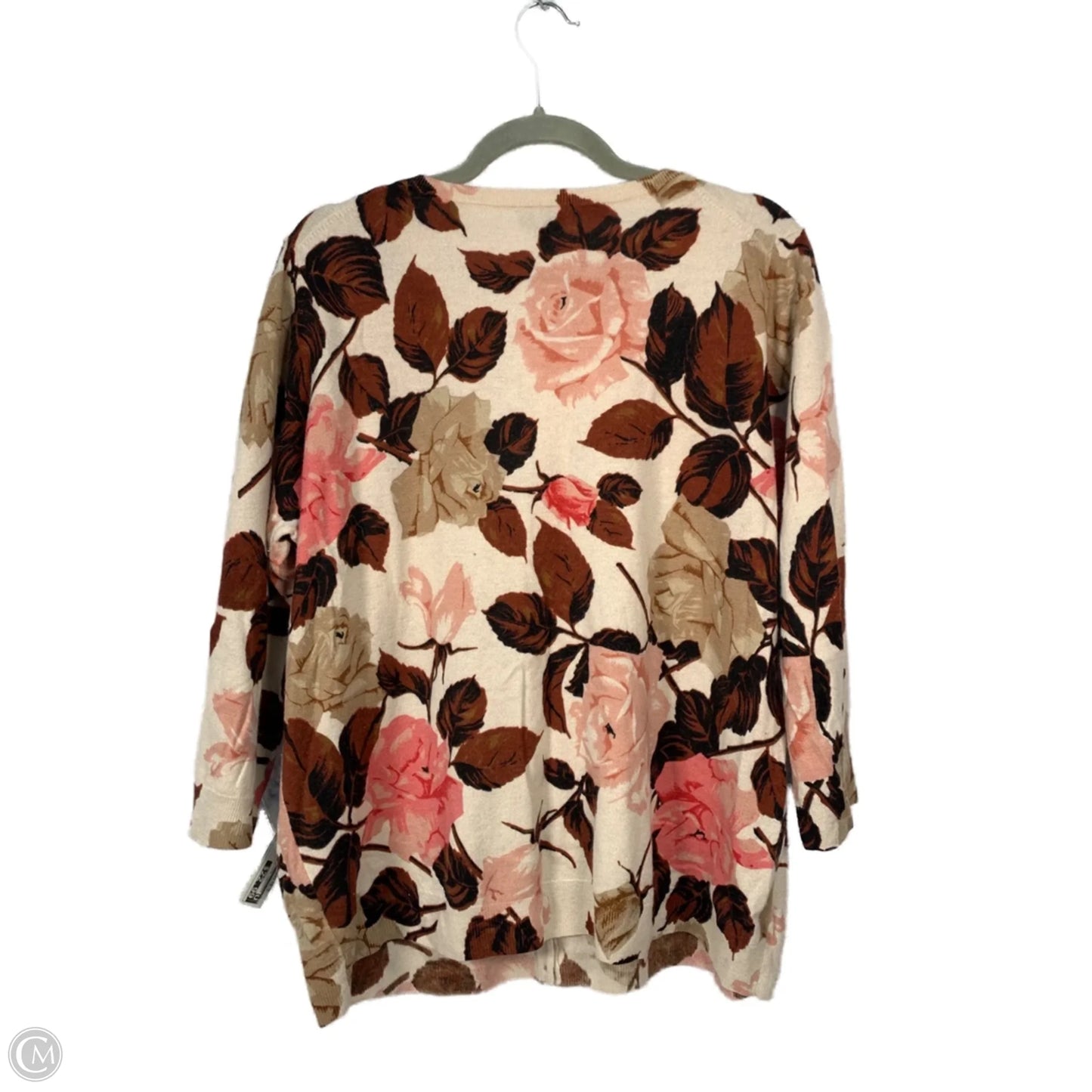 Sweater Cardigan Cashmere By Talbots In Brown & Cream, Size: 1x