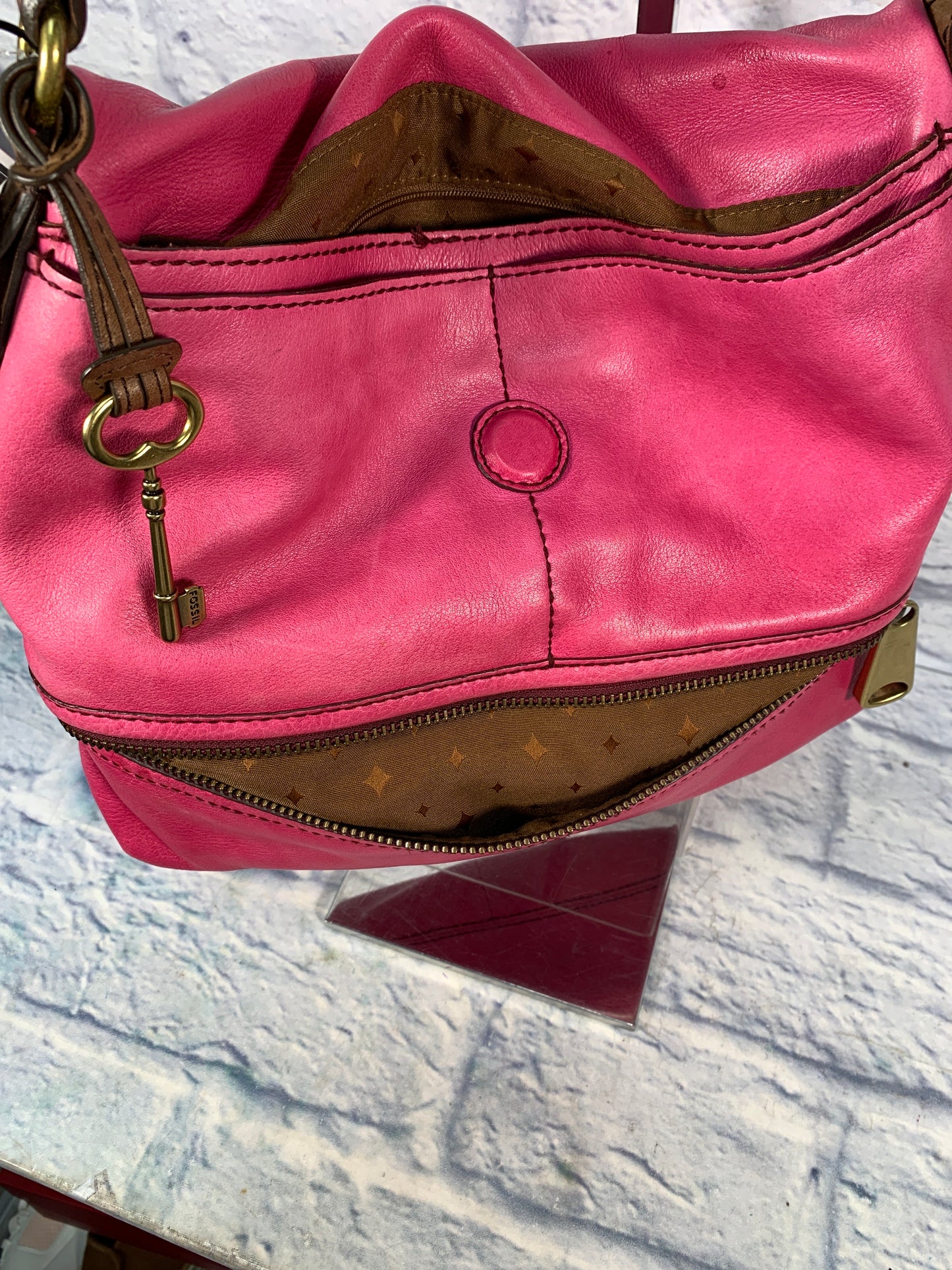 Handbag Leather By Fossil, Size: Large